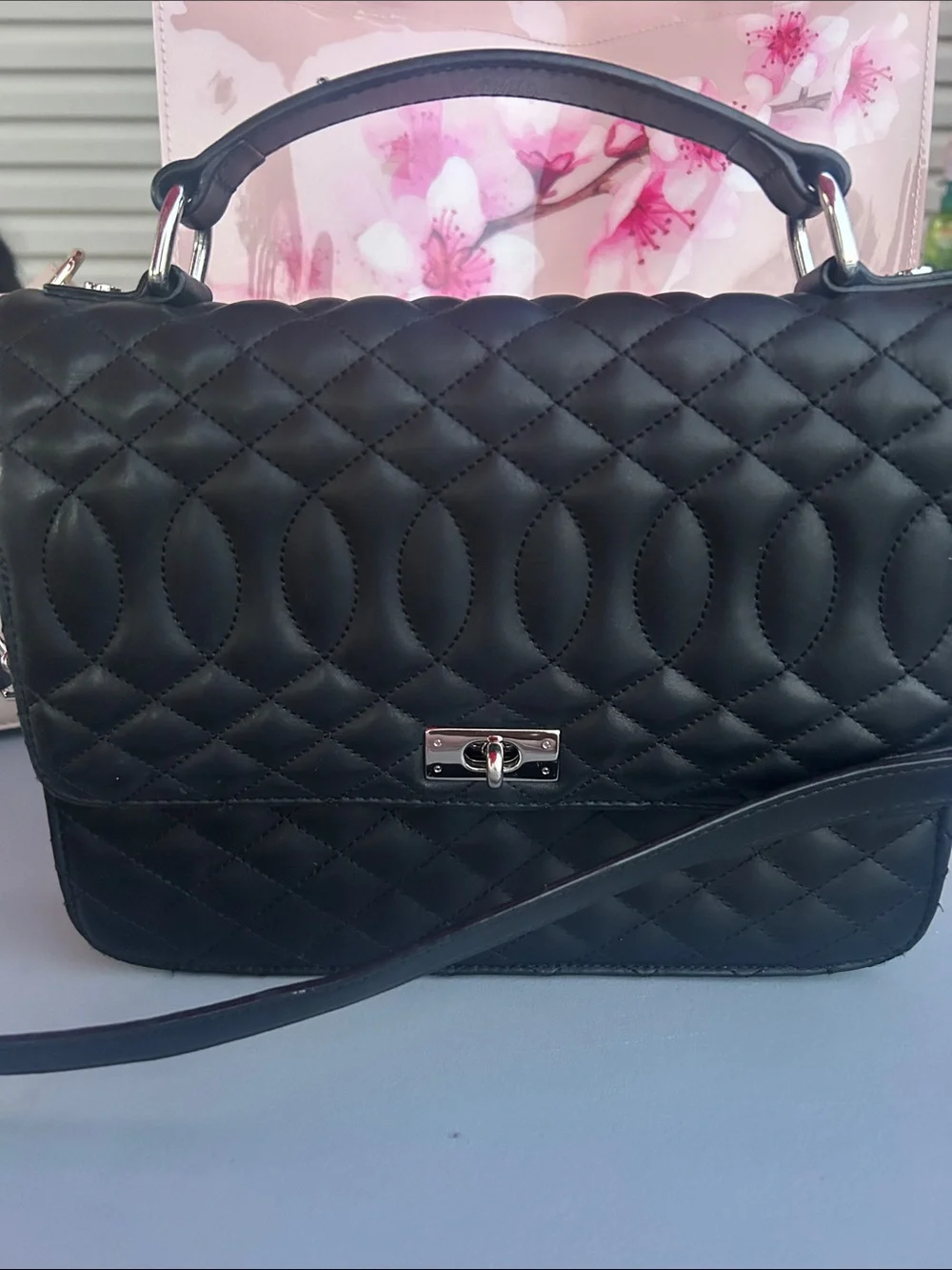 J.Crew Black Quilted Leather Top Handle Crossbody Satchel Shoulder Bag